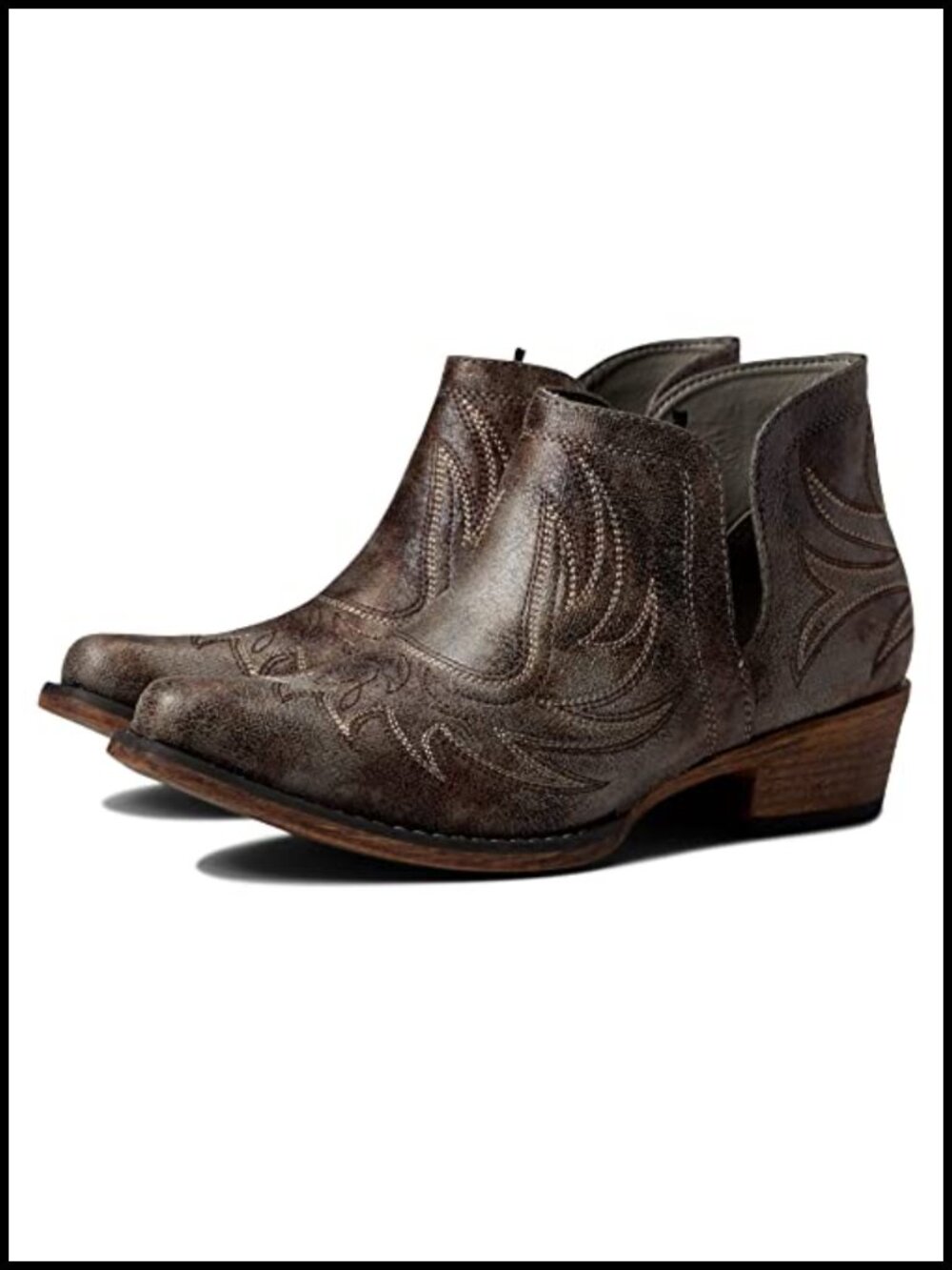 Roper Womens Ava Snip Toe Ankle Booties Western Stitch Detail Low Heel